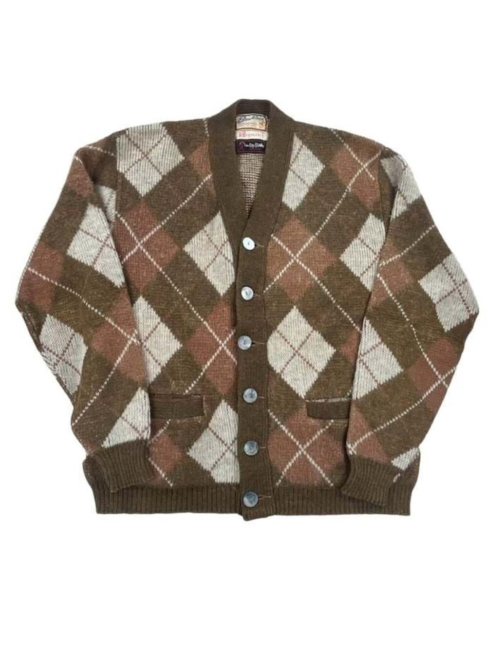 Brentwood Mirapaca Cardigan Size L Brown Argyle Wool V-Neck Sweater